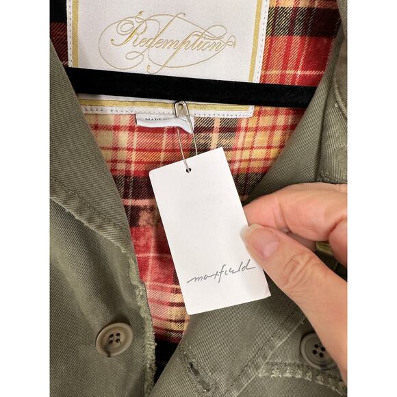 NWT Redemption Handmade Distressed Olive Military Shirt with Plaid Hem 44 / M - Picture 14 of 14